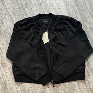 All Saints Black Satin-Front Women's Mirri Bomber Jacket NWT